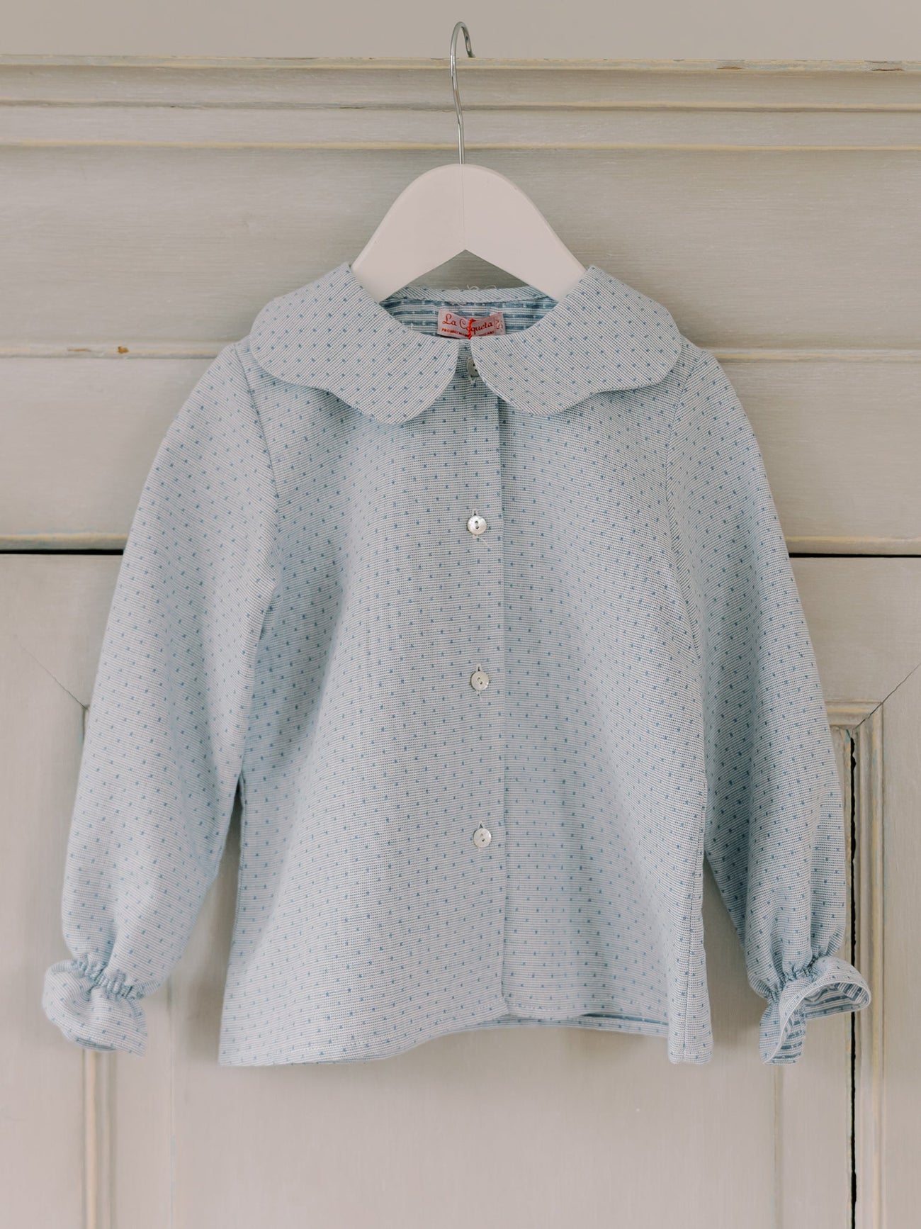 Light Blue Polka Dot Lara Long Sleeve Girl Shirt