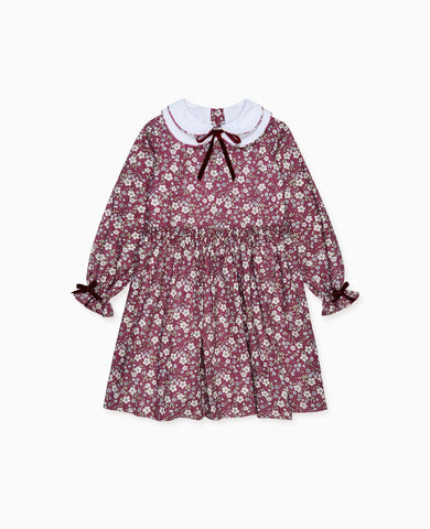 Burgundy Floral Leana Girl Dress
