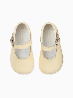 Pale Yellow Leather Baby Mary Jane Shoes