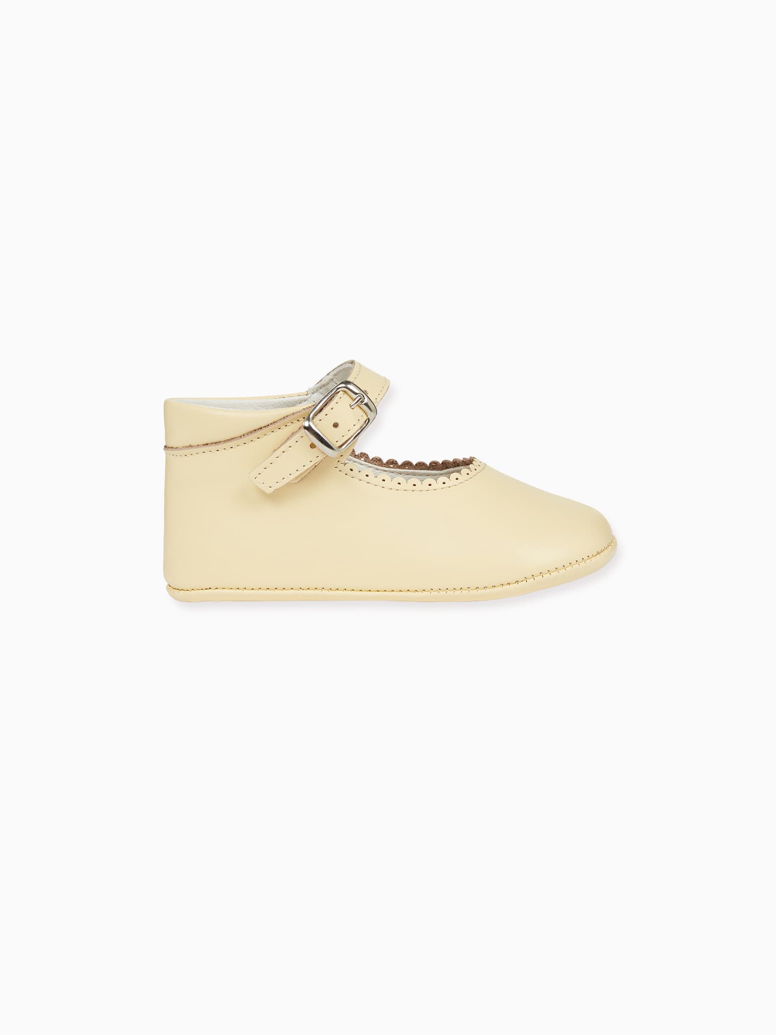 Pale Yellow Leather Baby Mary Jane Shoes