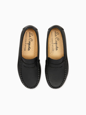 Black Leather Boy Loafer Shoes