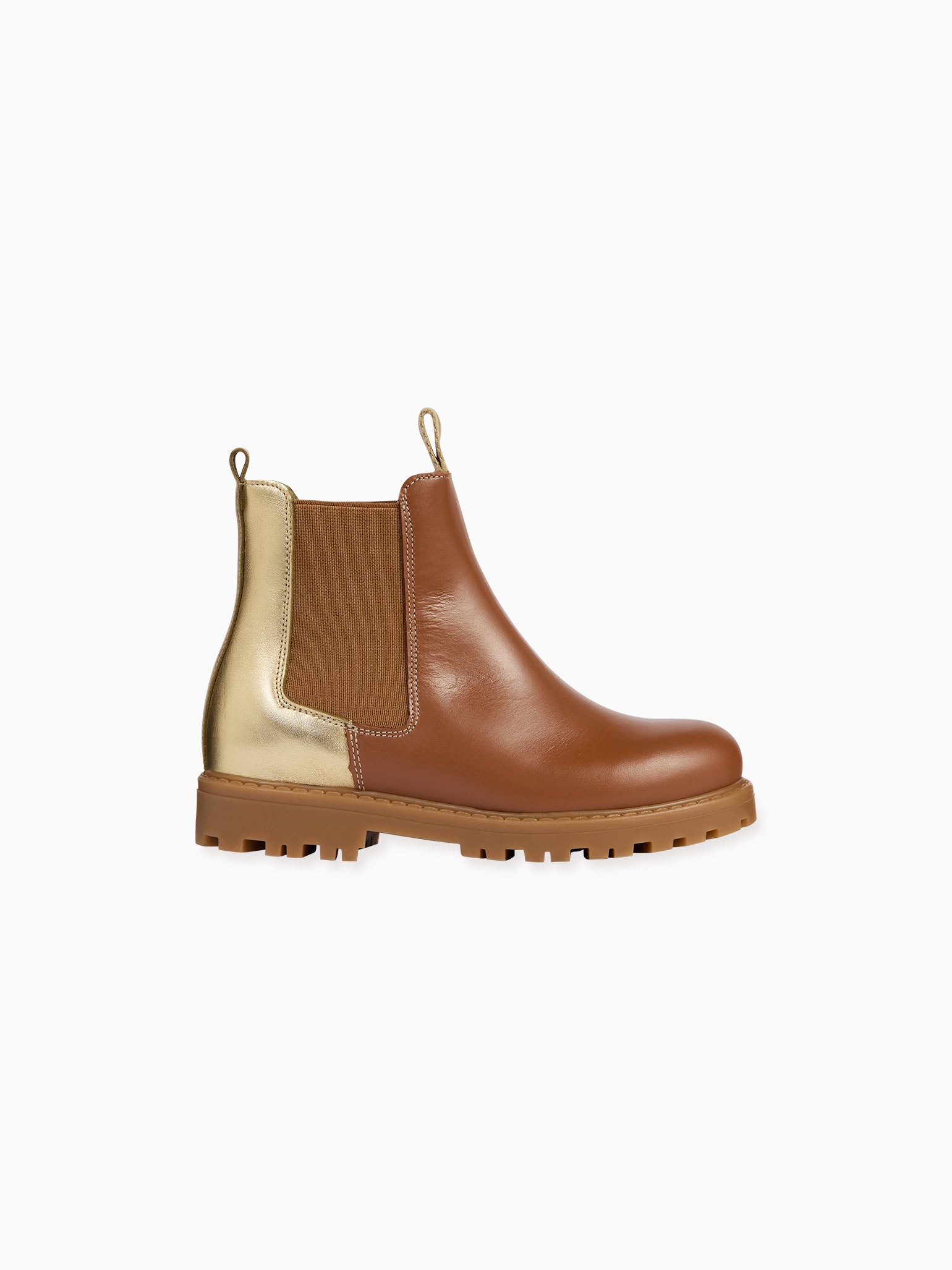 Gold & Tan Leather Girl Chelsea Boots