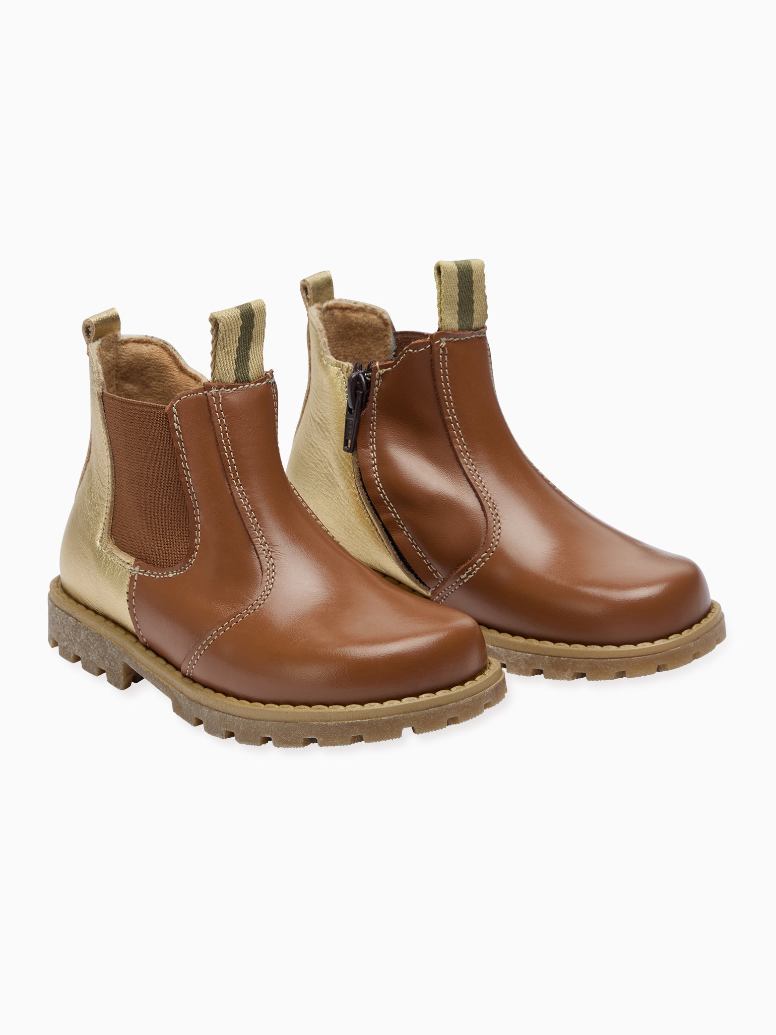 Gold & Tan Leather Girl Chelsea Boots