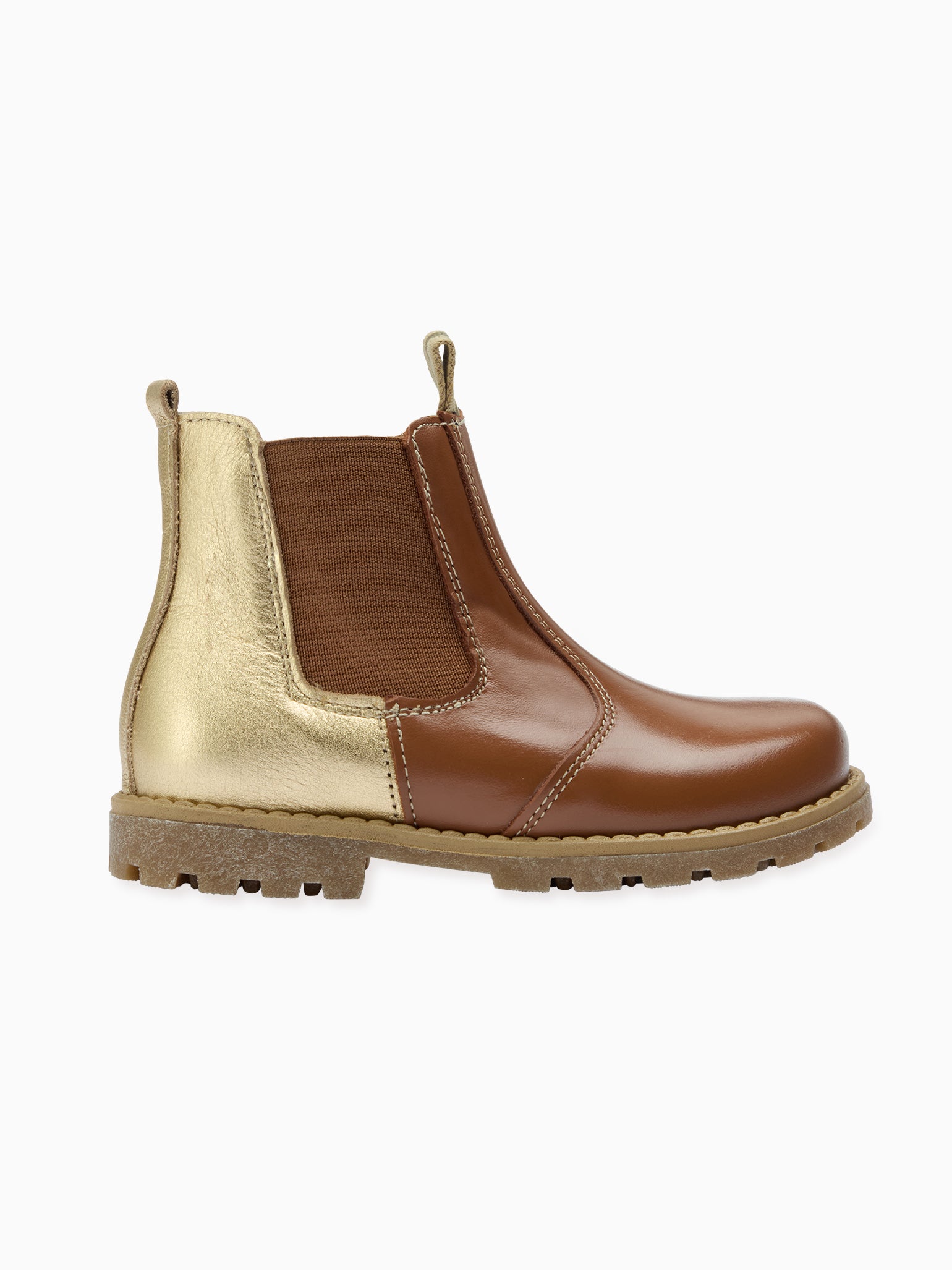 Gold & Tan Leather Girl Chelsea Boots