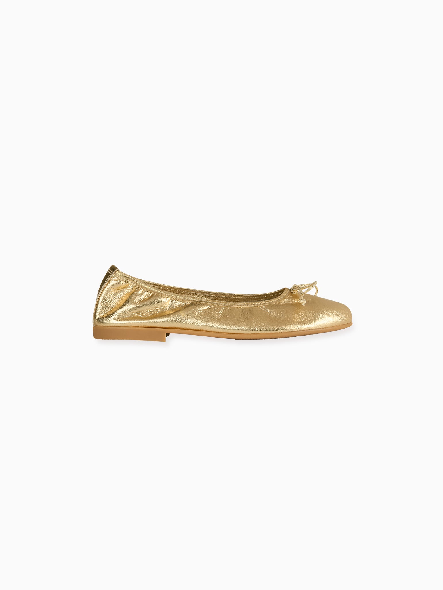 Gold Leather Girl Bow Ballerina Shoes