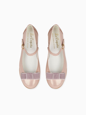Dusty Pink Leather Girl Bow Mary Jane Shoes
