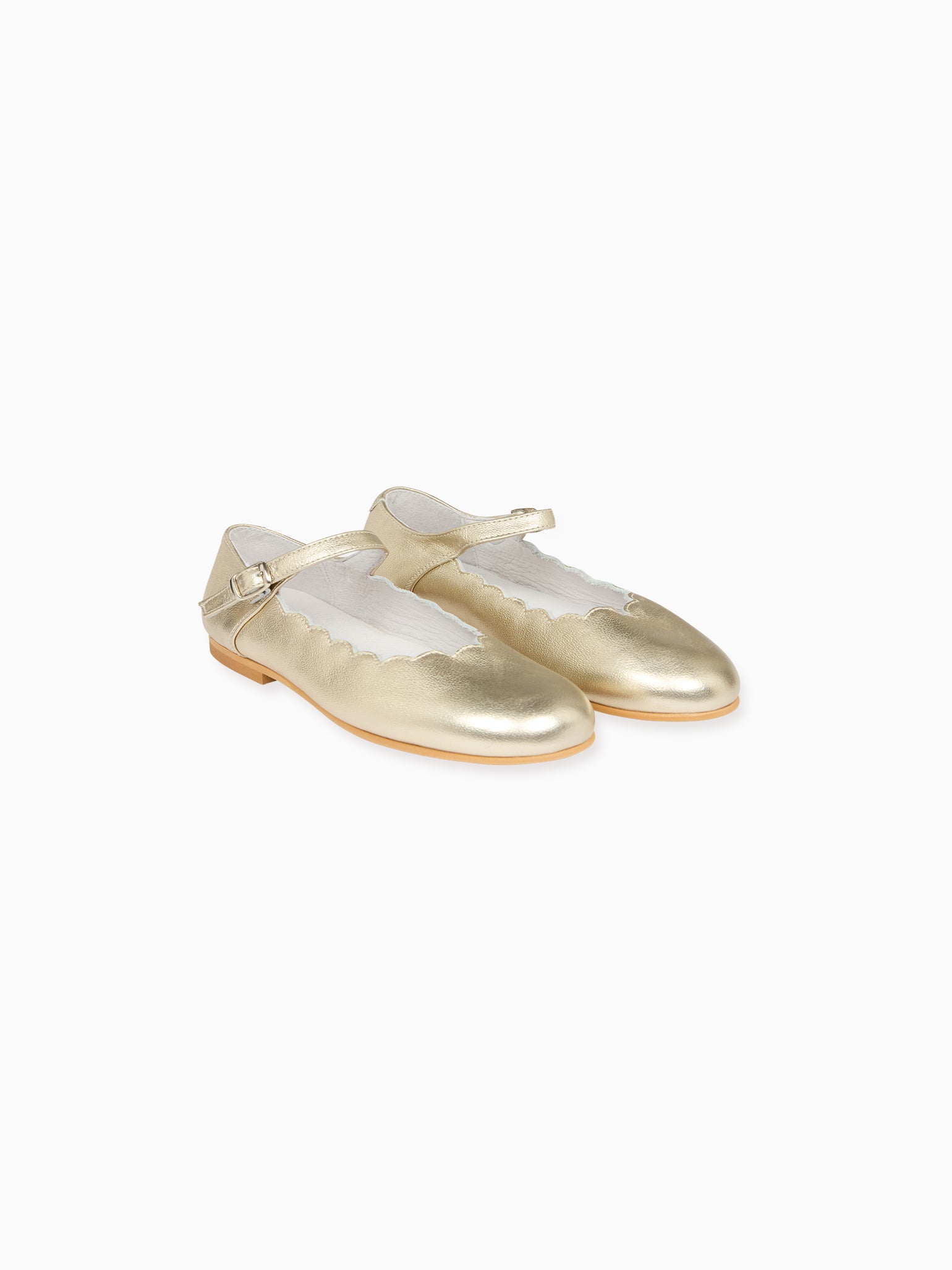 Gold Leather Girl Scallop Mary Jane Shoes