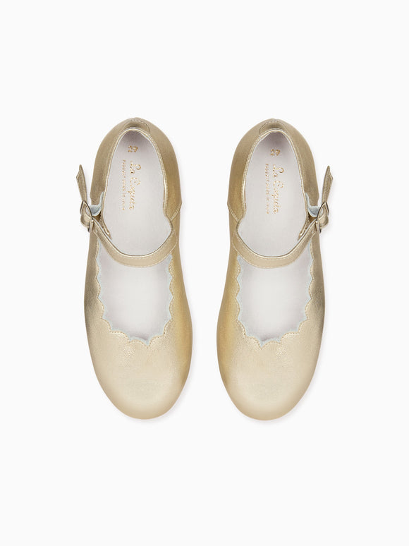 Gold Leather Girl Scallop Mary Jane Shoes