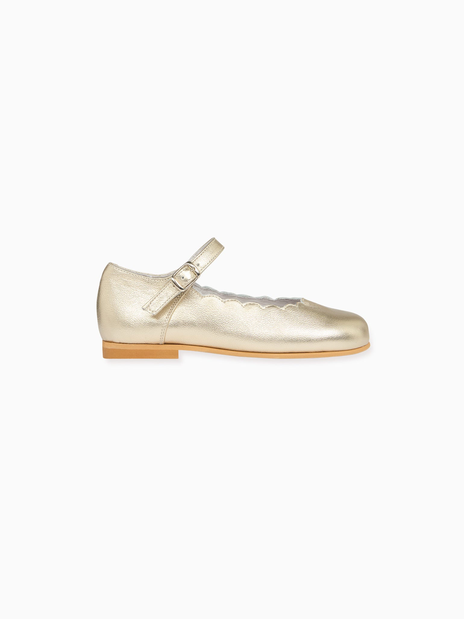 Gold Leather Girl Scallop Mary Jane Shoes