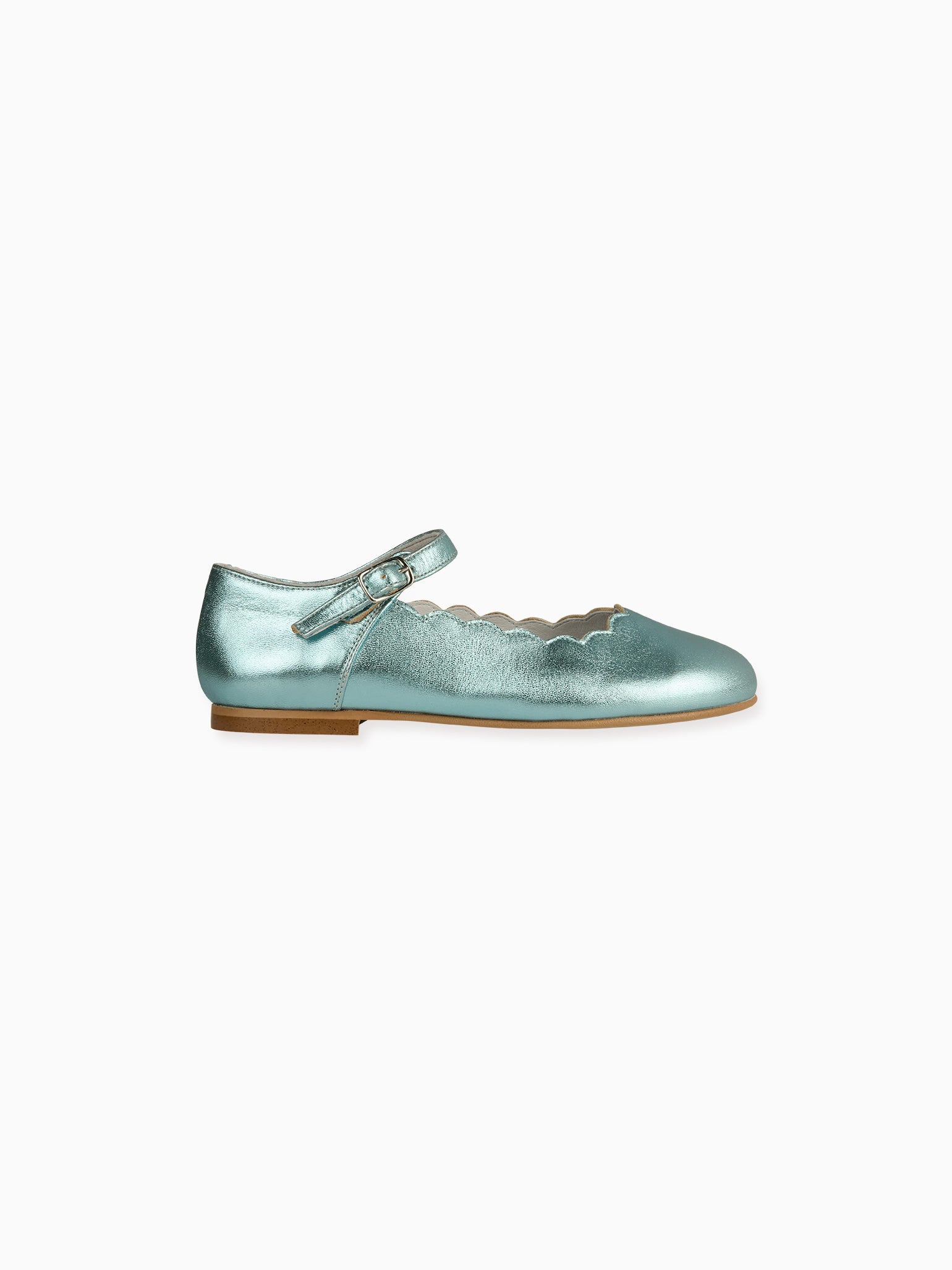 Metallic Blue Leather Girl Scallop Mary Jane Shoes