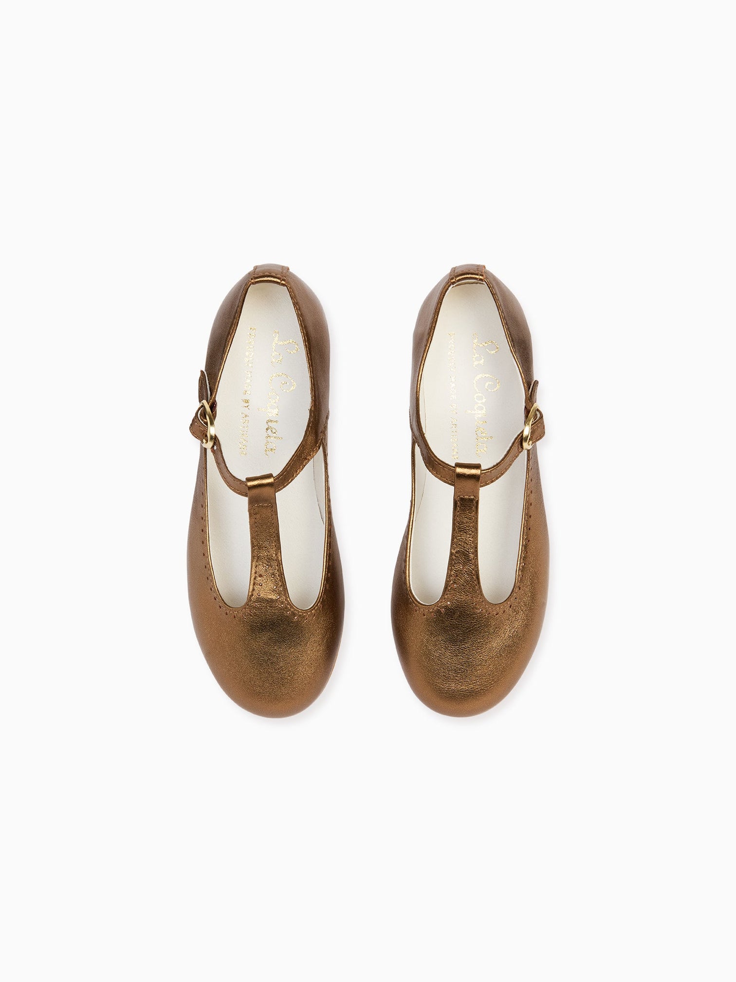 Bronze Leather Girl TBar Shoes La Coqueta Kids
