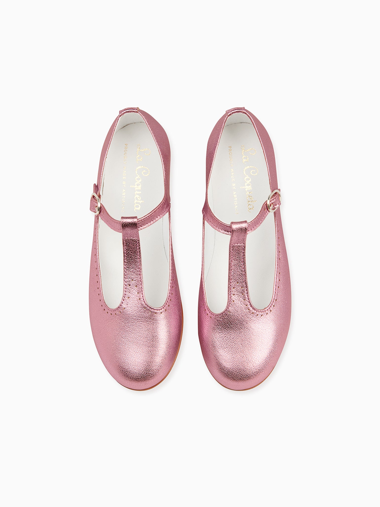 Metallic Pink Leather Girl T-Bar Shoes