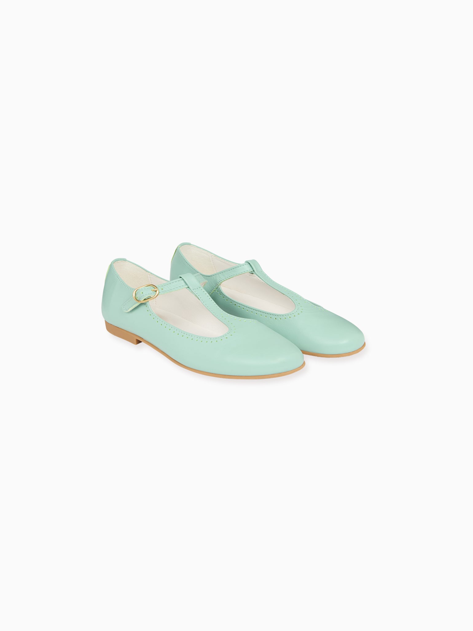 Pale Green Leather Girl T-Bar Shoes