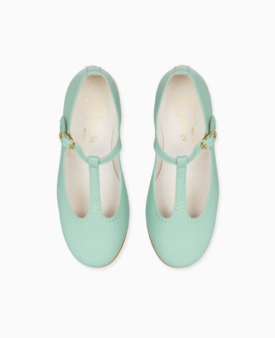 Pale Green Leather Girl T-Bar Shoes