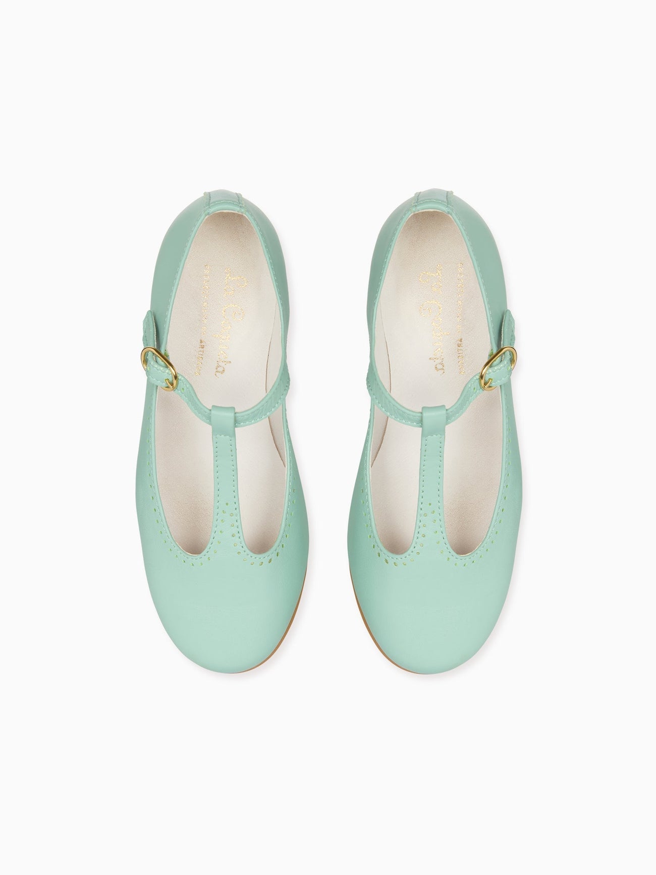 Pale Green Leather Girl T-Bar Shoes