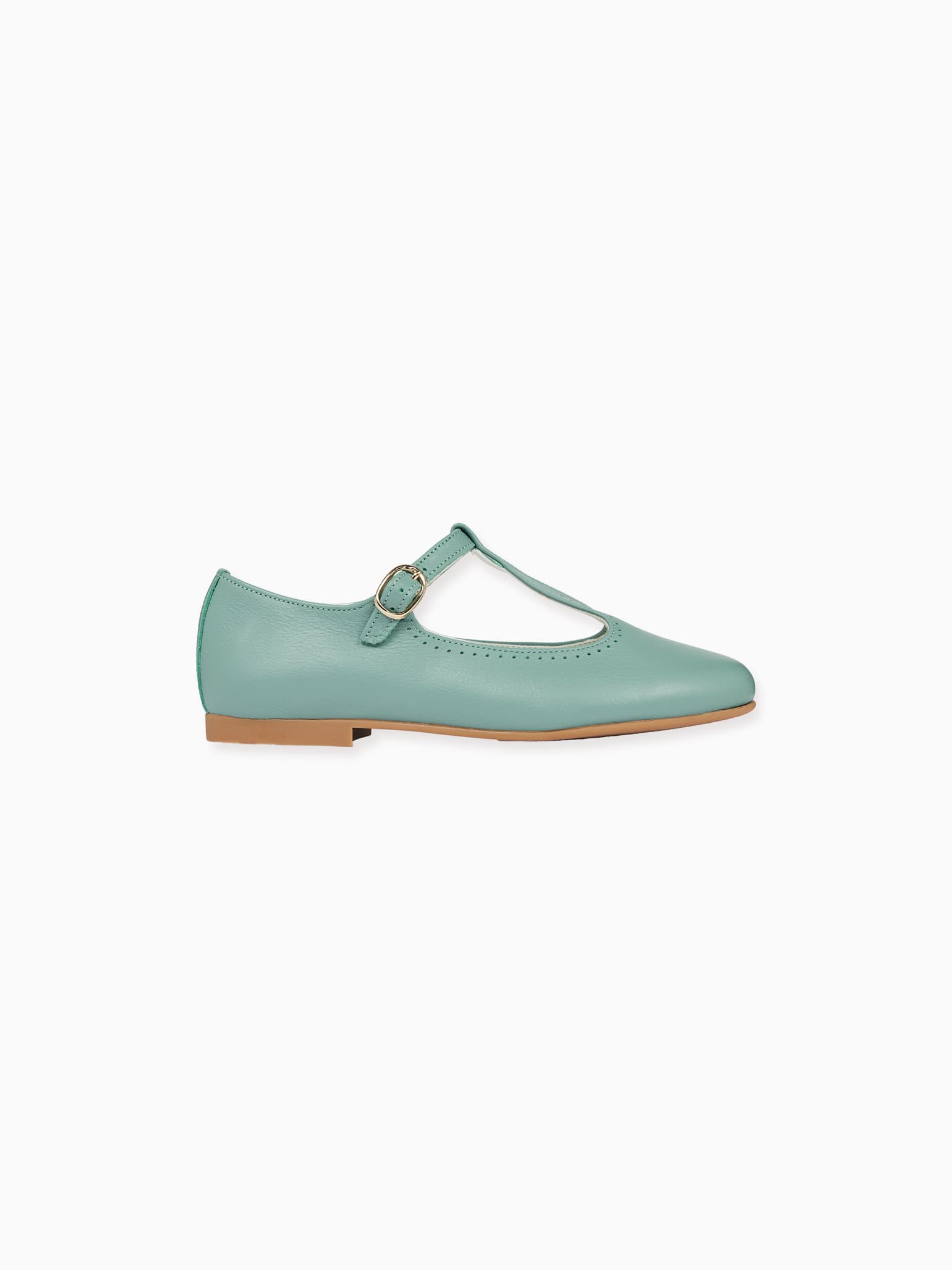 Pale Green Leather Girl T-Bar Shoes