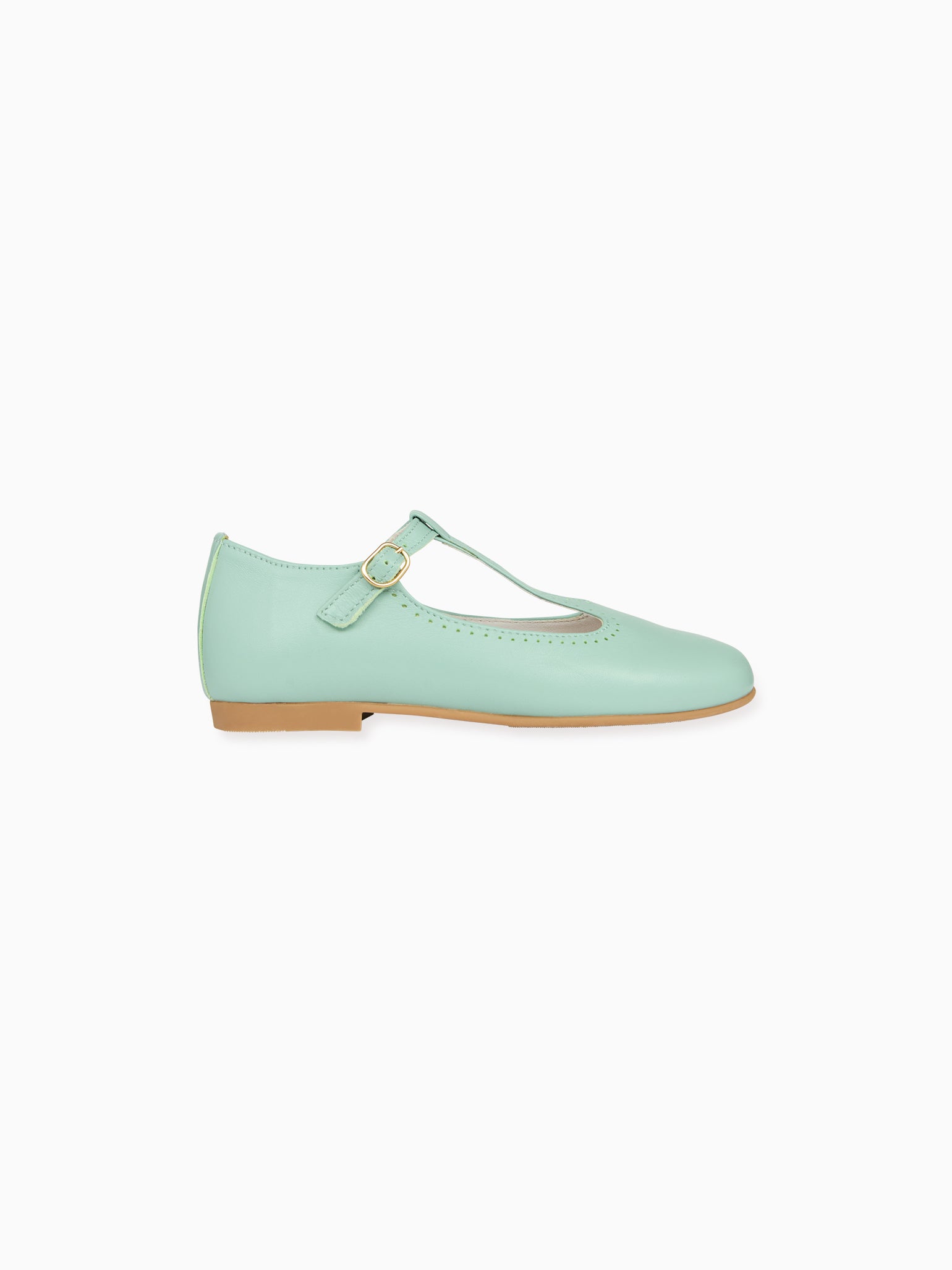 Pale Green Leather Girl T-Bar Shoes