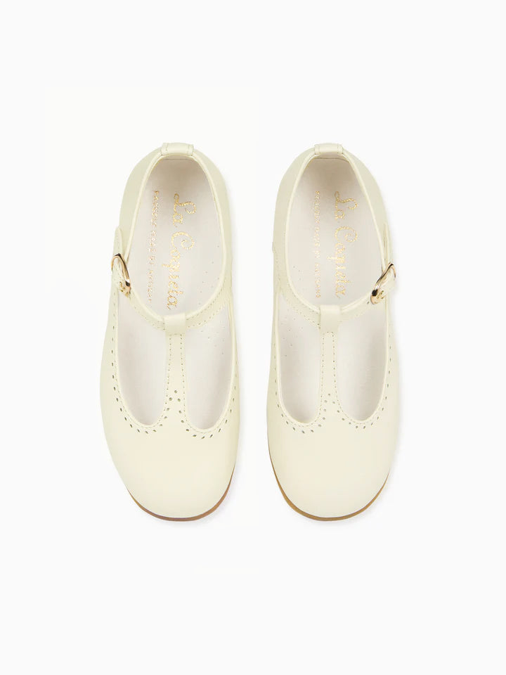 Ivory Leather Girl T-Bar Shoes