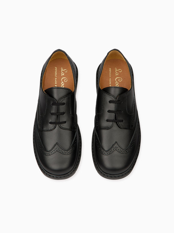 Black Leather Lace Up Kids School Shoes