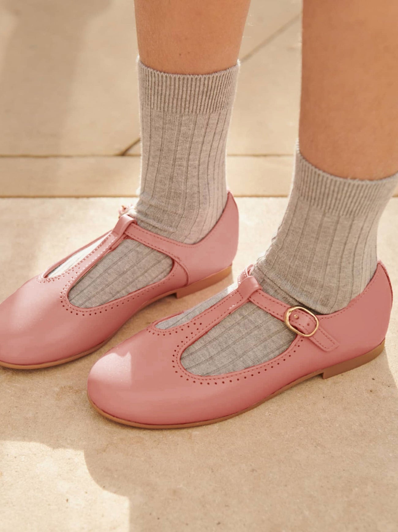 Pink Leather Girl T-Bar Shoes