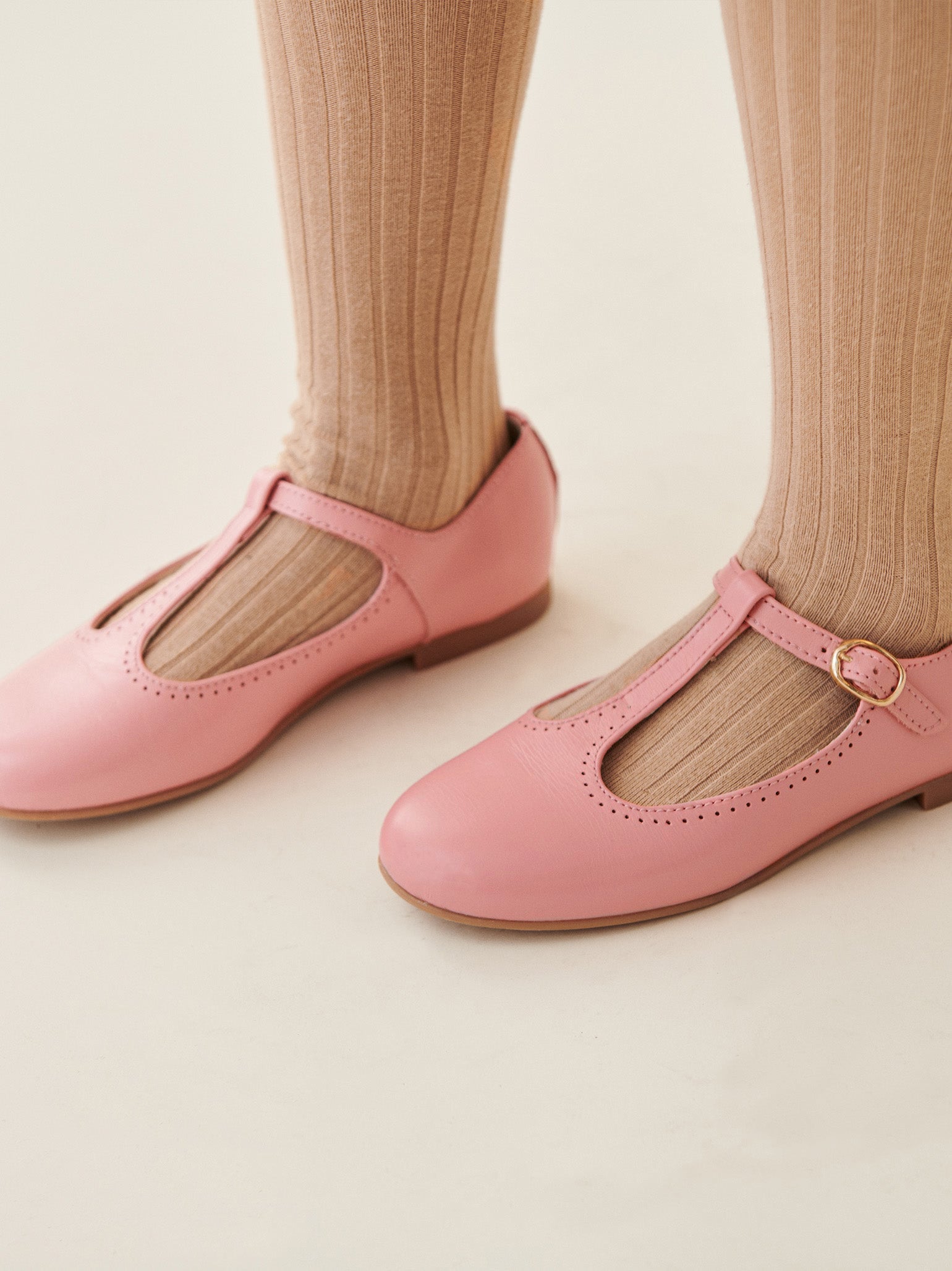 Pink Leather Girl T-Bar Shoes