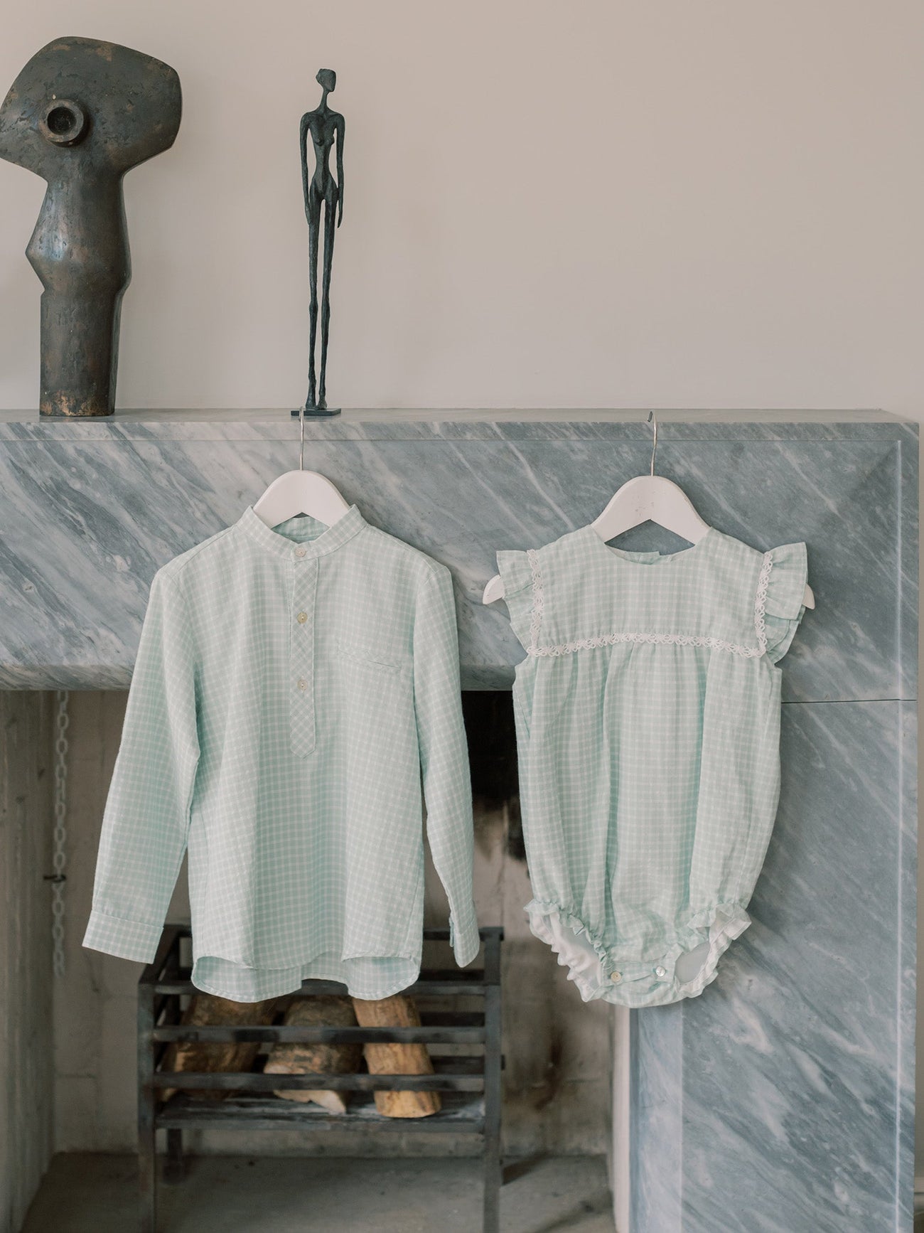 Sage Gingham Lenora Baby Girl Romper