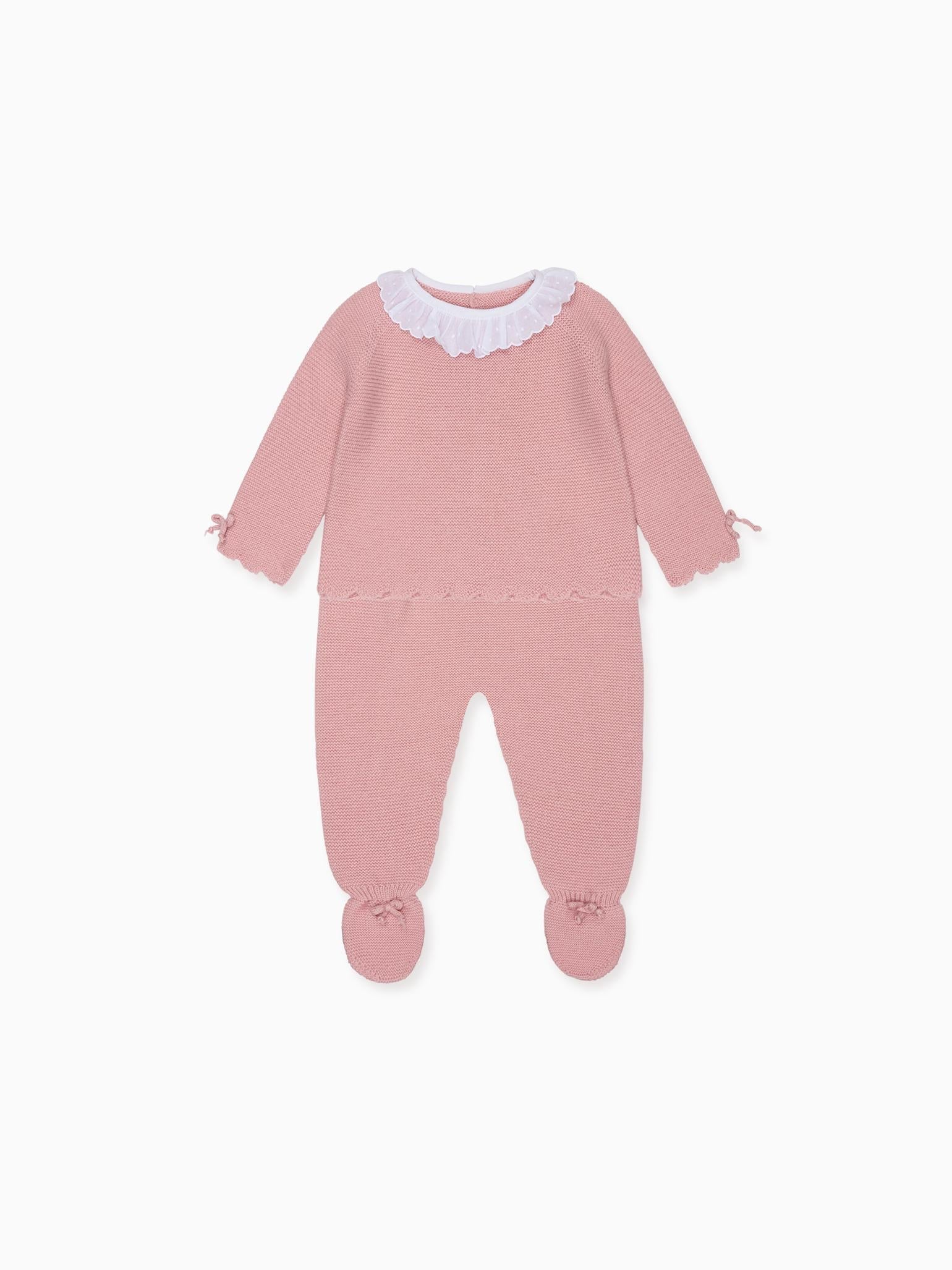 Dusty Pink Leonor Merino Baby Girl Knitted Set