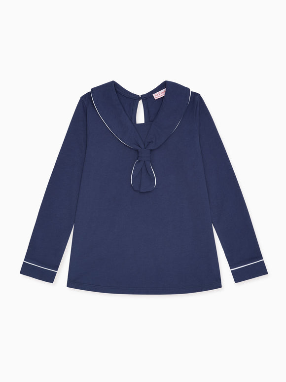 Navy Leya Long Sleeve Girl Top