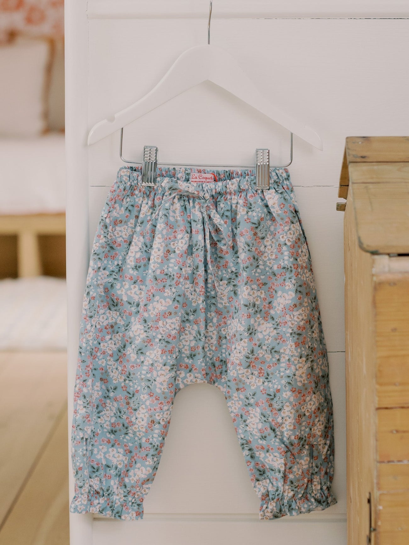 Light Blue Floral Forna Cotton Baby Girl Pants