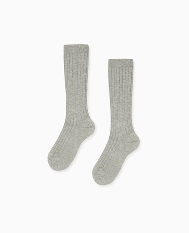 Light Grey Melange Ribbed Knee High Kids Socks