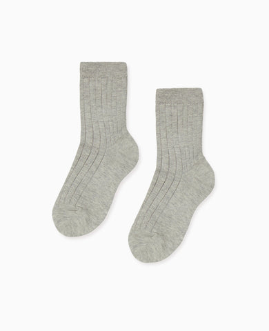 Light Grey Melange Ribbed Short Kids Socks