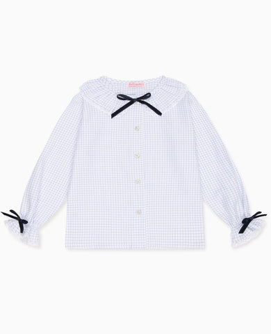 Blue Check Lila Long Sleeve Girl Shirt