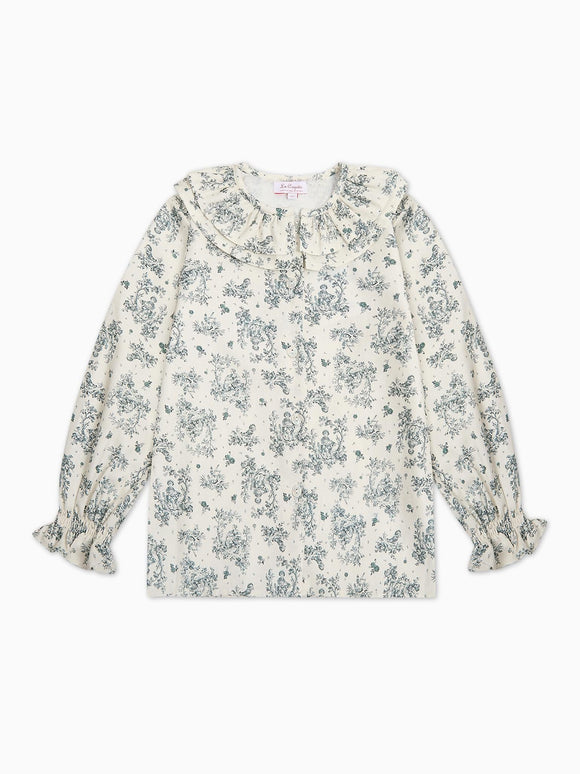 Green Toile Du Jouy Lila Long Sleeve Girl Shirt