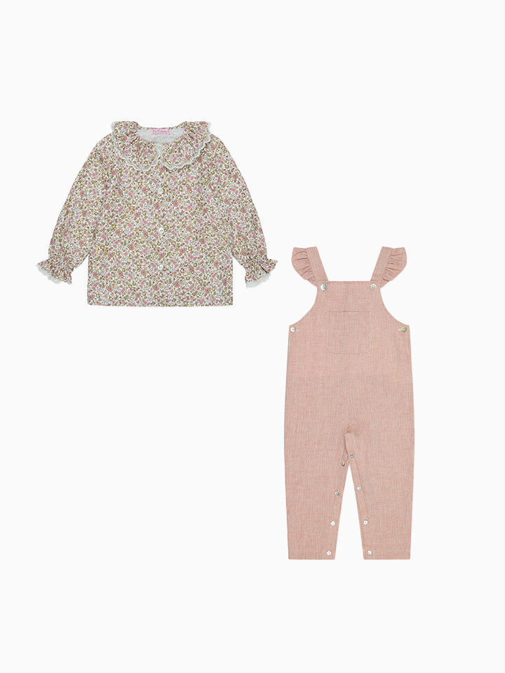 Lila Baby Girl Shirt & Delphina Baby Girl Dungarees Outfit Bundle