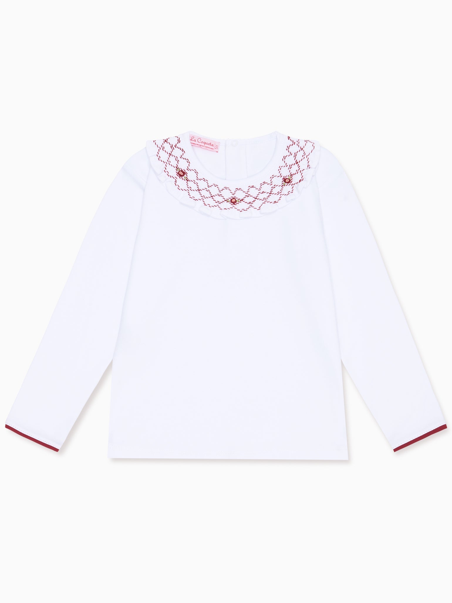 White Liliana Long Sleeve Girl Hand-Smocked Top