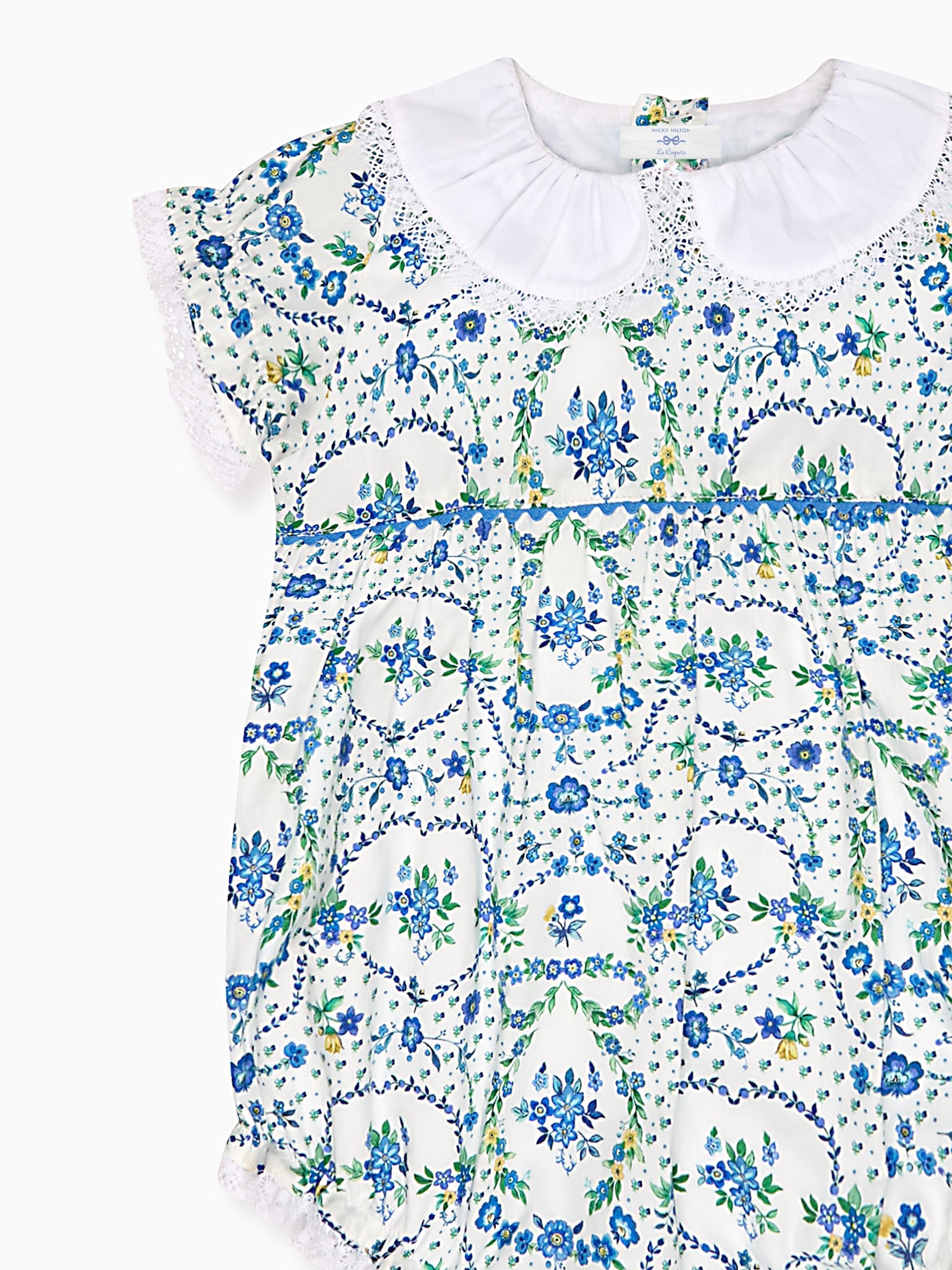 Nicky Hilton x La Coqueta Blue Bow Floral Lily-Grace Baby Girl Romper