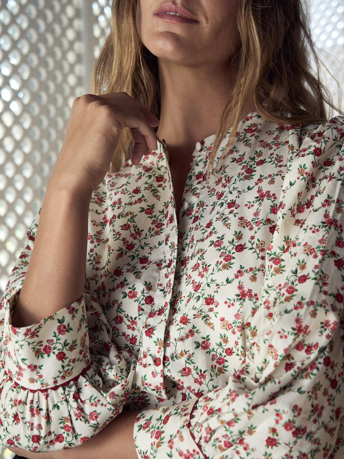 Ivory Floral Livia Women Long Sleeve Shirt