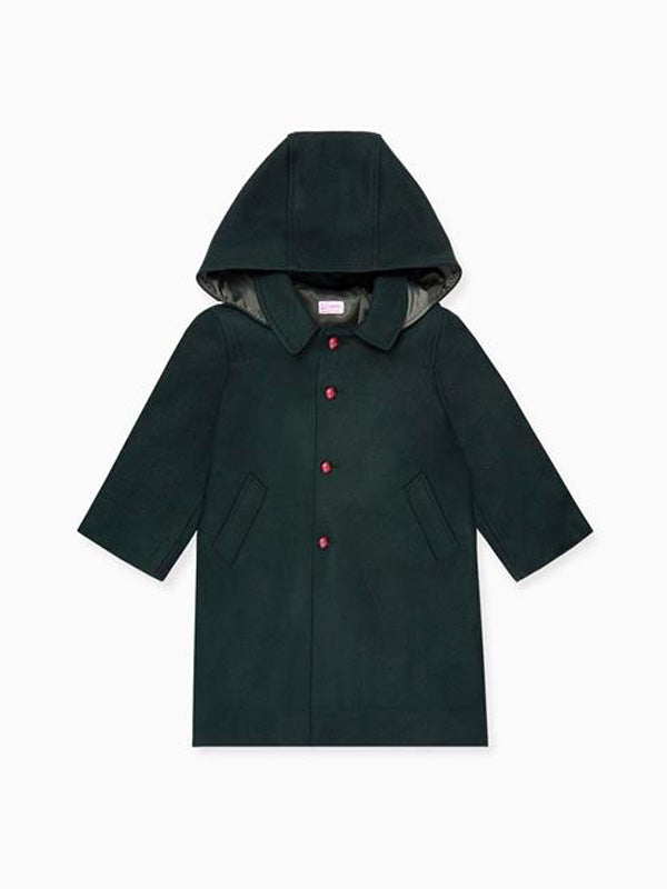Chocolate Brown Loden Wool Kids Coat | La Coqueta Kids UK