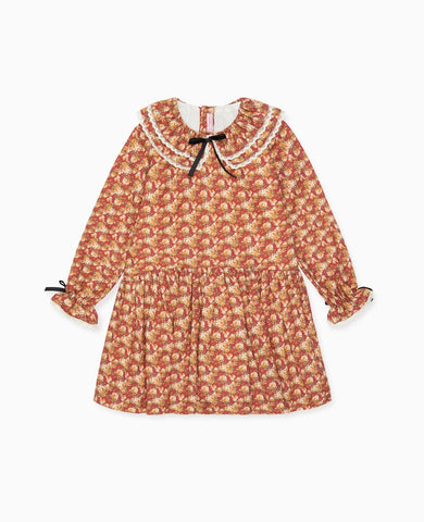 Terracotta Floral Lorena Girl Drop Waist Dress