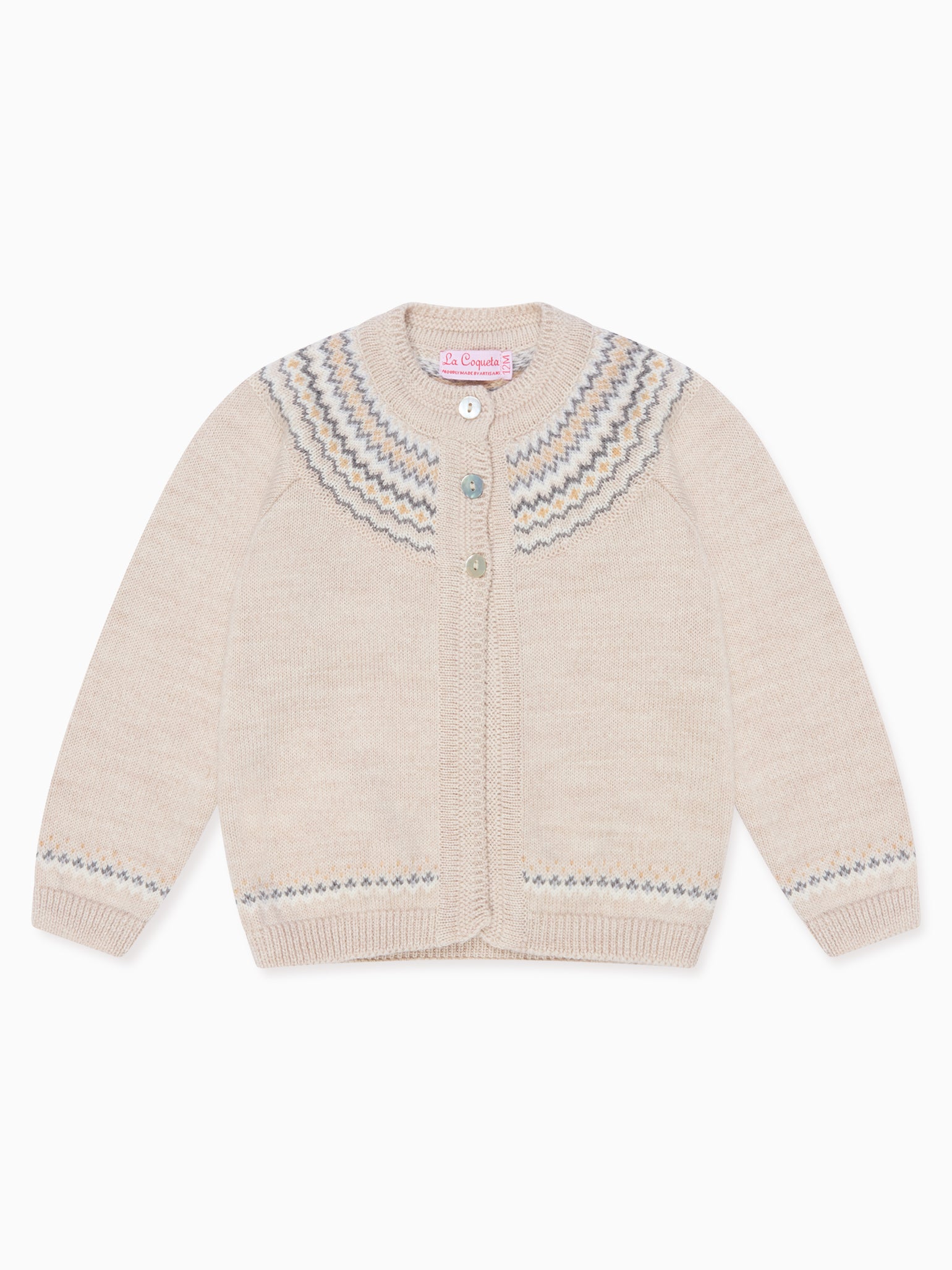 Oatmeal Melange Lucino Merino Fair Isle Baby Cardigan