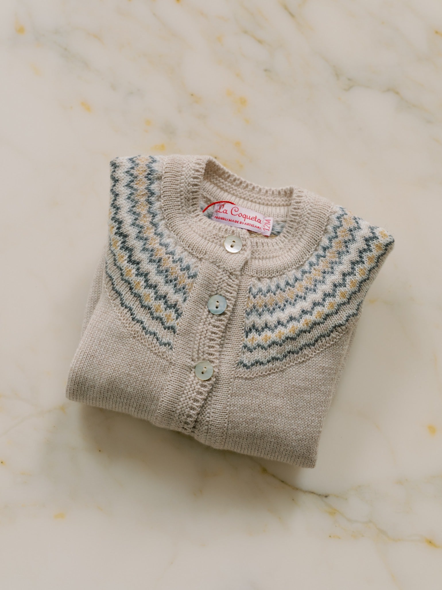 Oatmeal Melange Lucino Merino Fair Isle Baby Cardigan