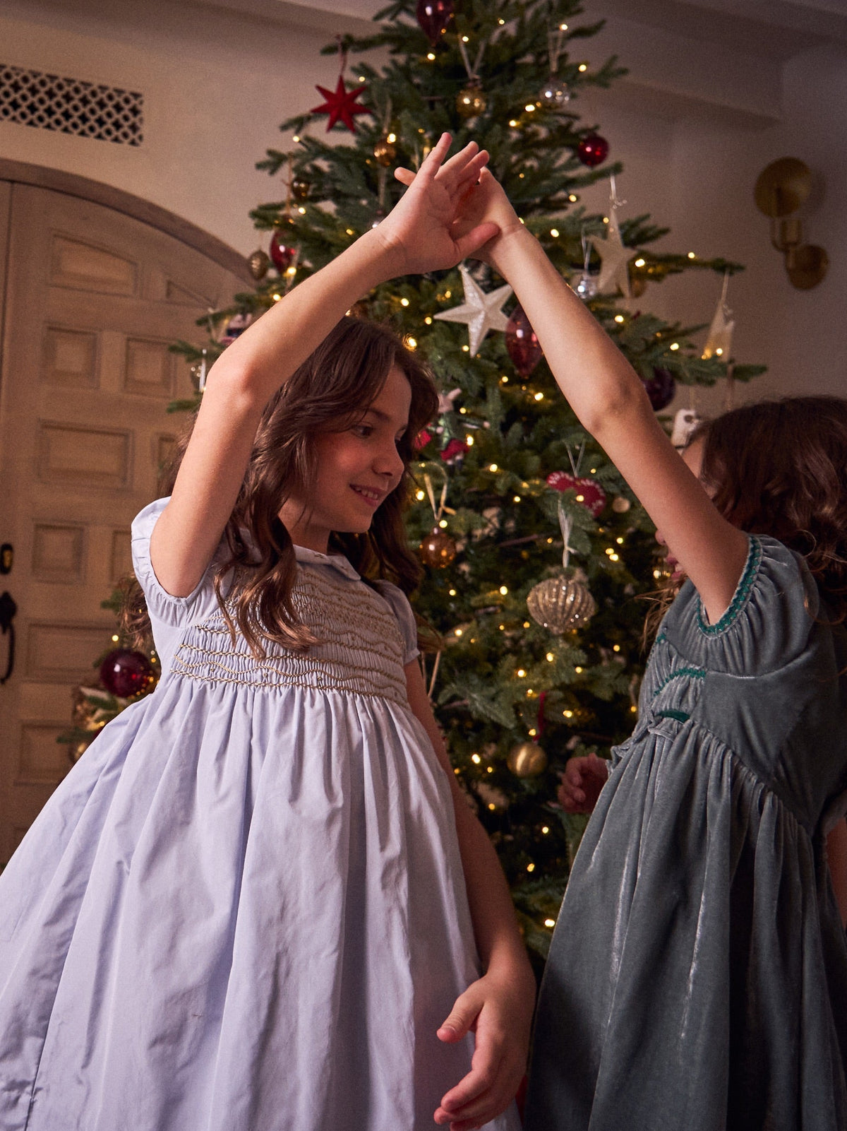 Dusty Blue Victoria Girl Hand-Smocked Dress