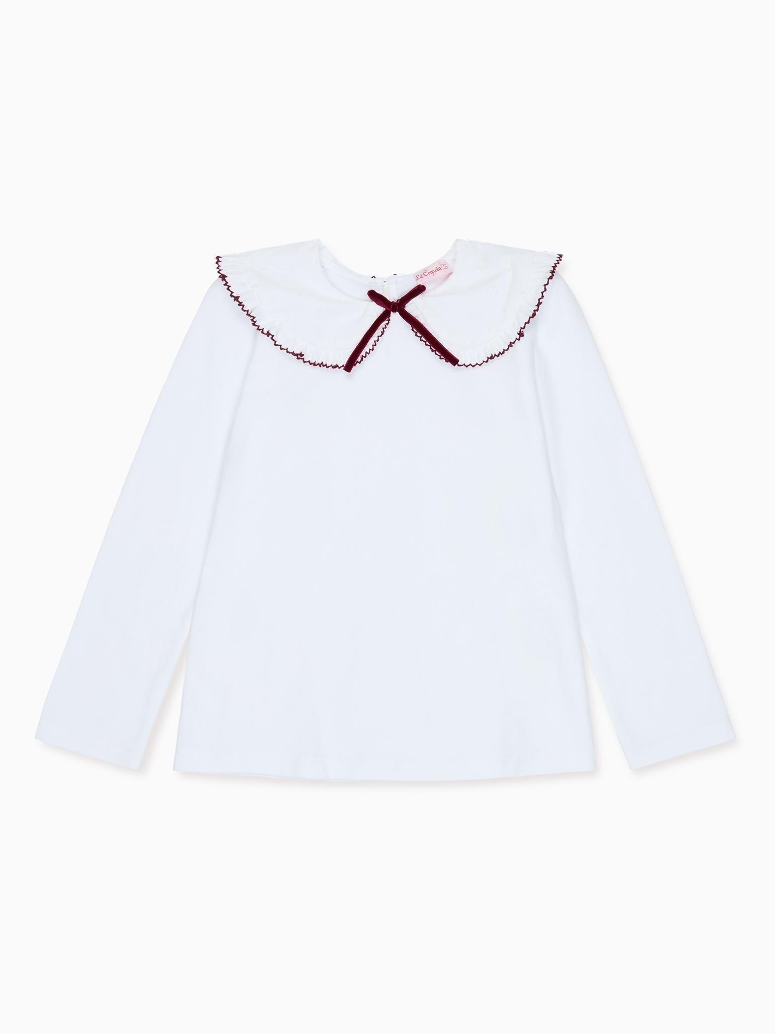 White & Burgundy Macerena Long Sleeve Girl Top