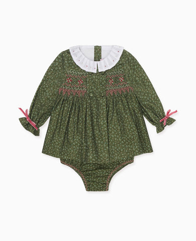 Green Floral Magdalena Baby Girl Hand-Smocked Set