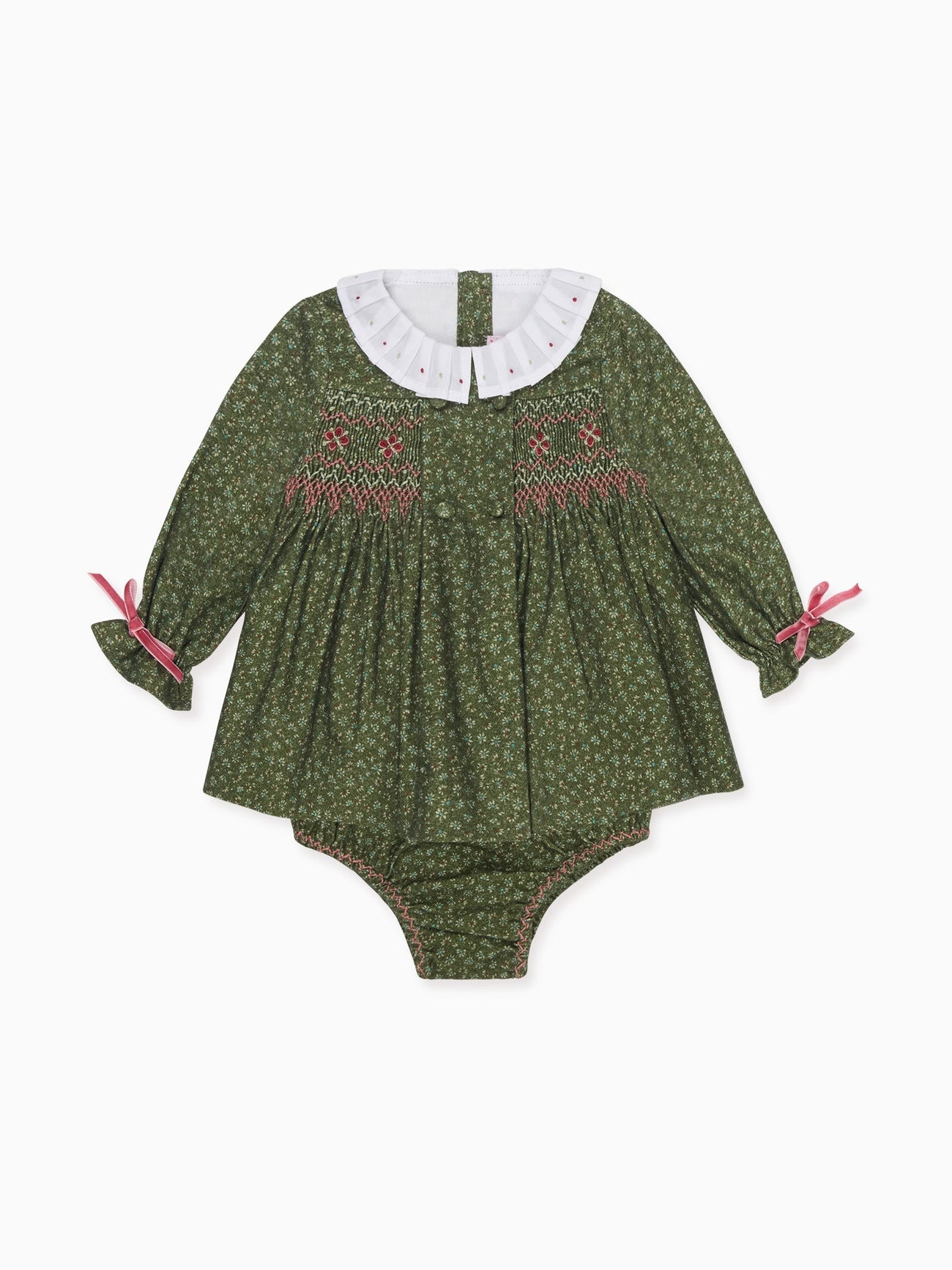 Green Floral Magdalena Baby Girl Hand-Smocked Set