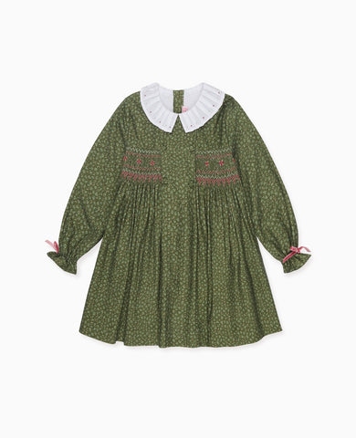 Green Floral Magdalena Girl Hand-Smocked Dress
