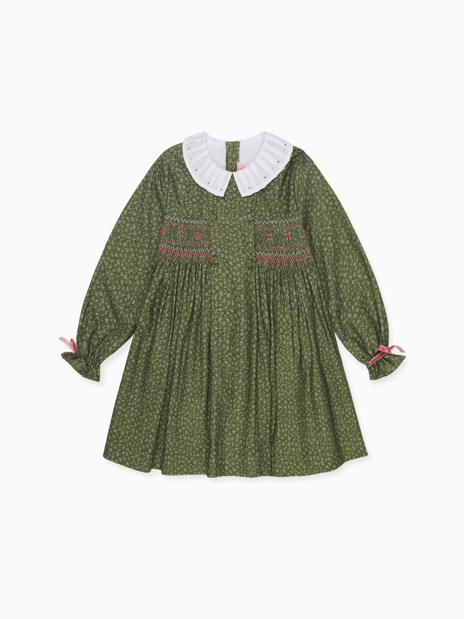 Green Floral Magdalena Girl Hand-Smocked Dress