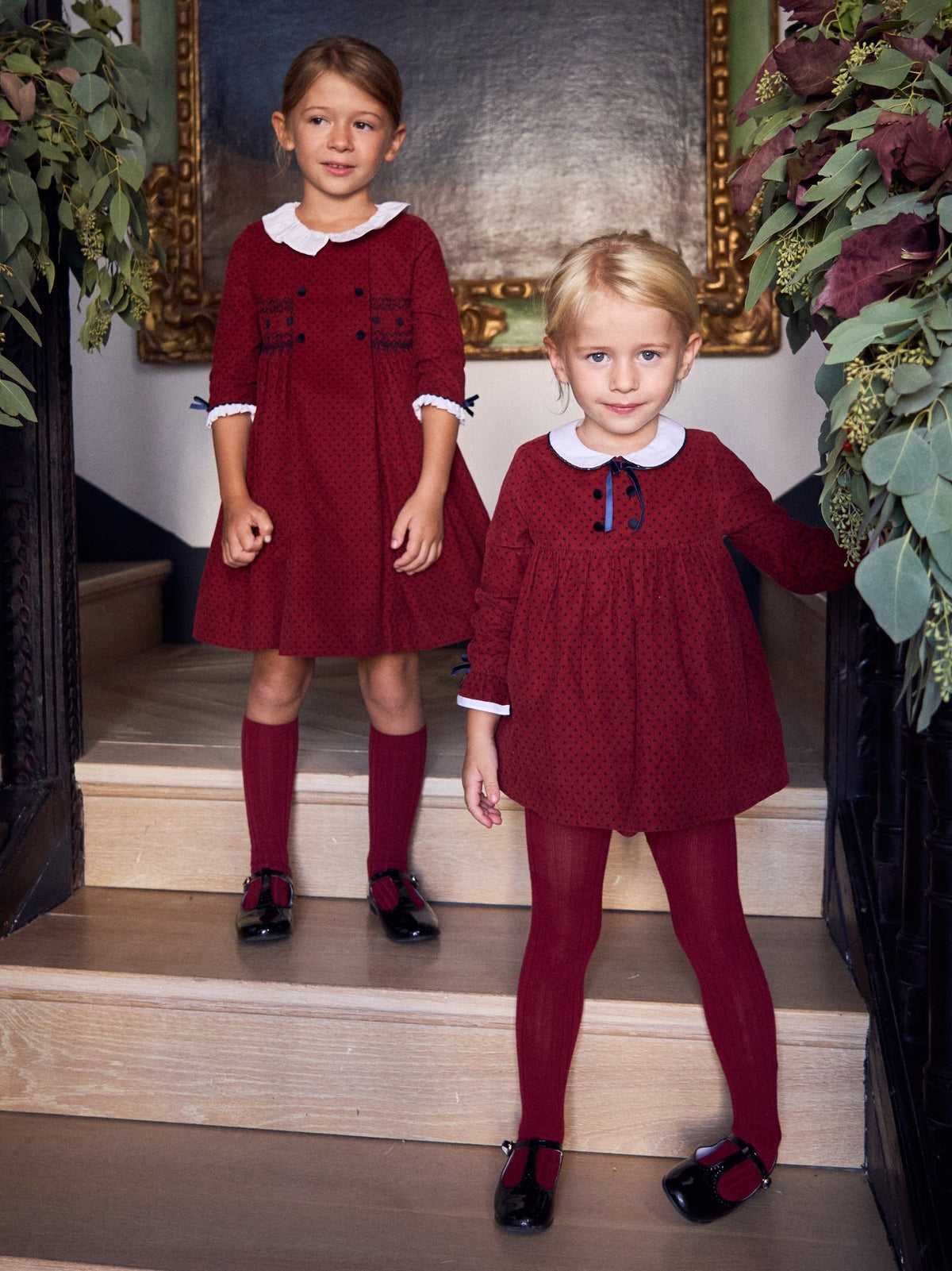 Burgundy Polka Dot Magdalena Corduroy Girl Hand-Smocked Dress