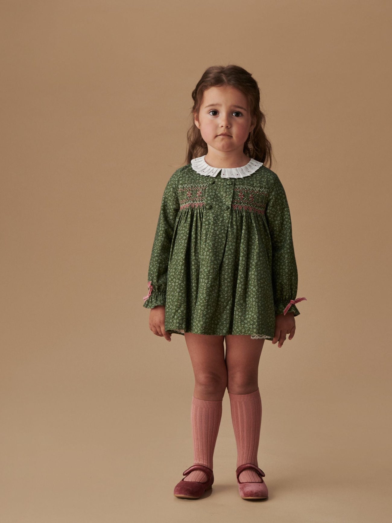 Green Floral Magdalena Baby Girl Hand-Smocked Set