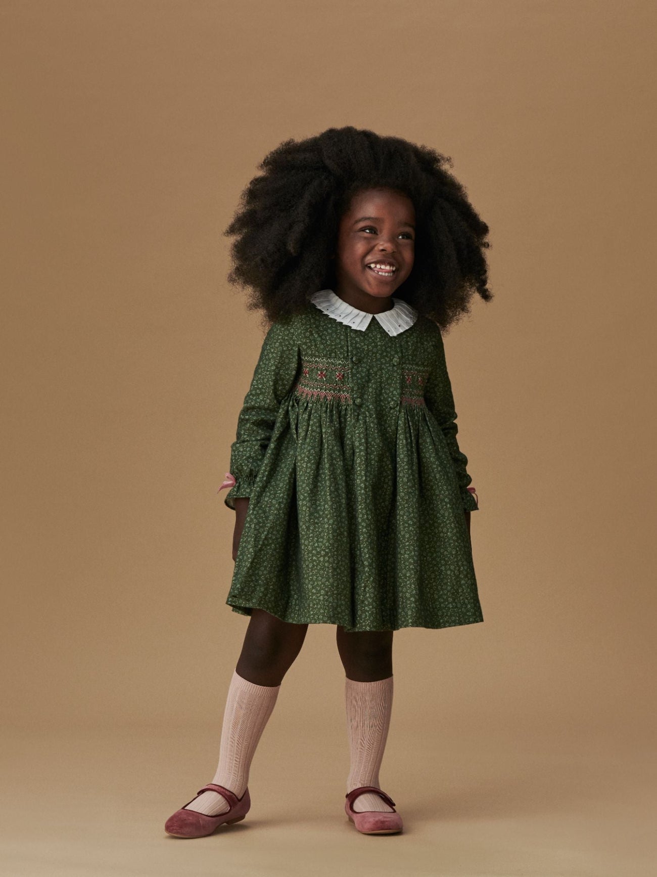 Green Floral Magdalena Girl Hand-Smocked Dress